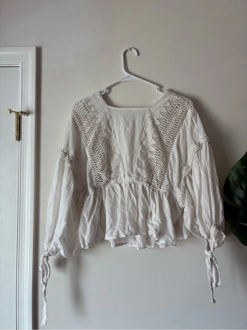 Free People Puff Sleeve Embroidered Top
